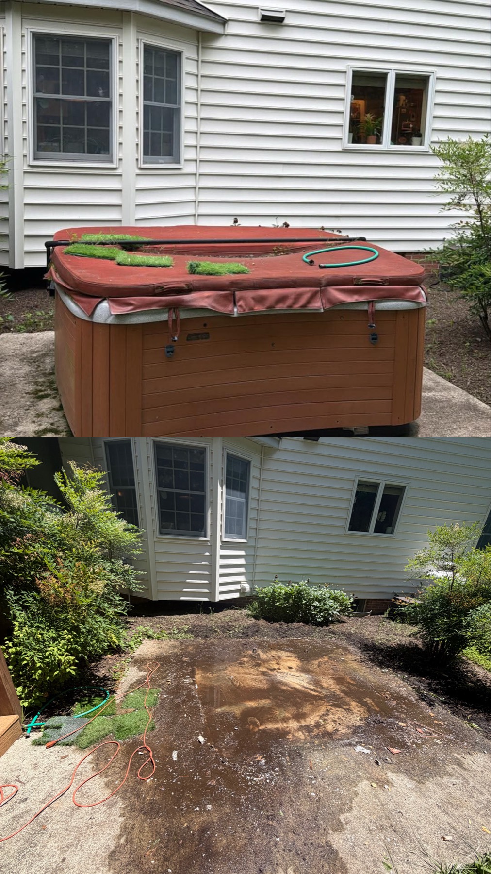 Before and after: hot tub removed from a backyard concrete pad