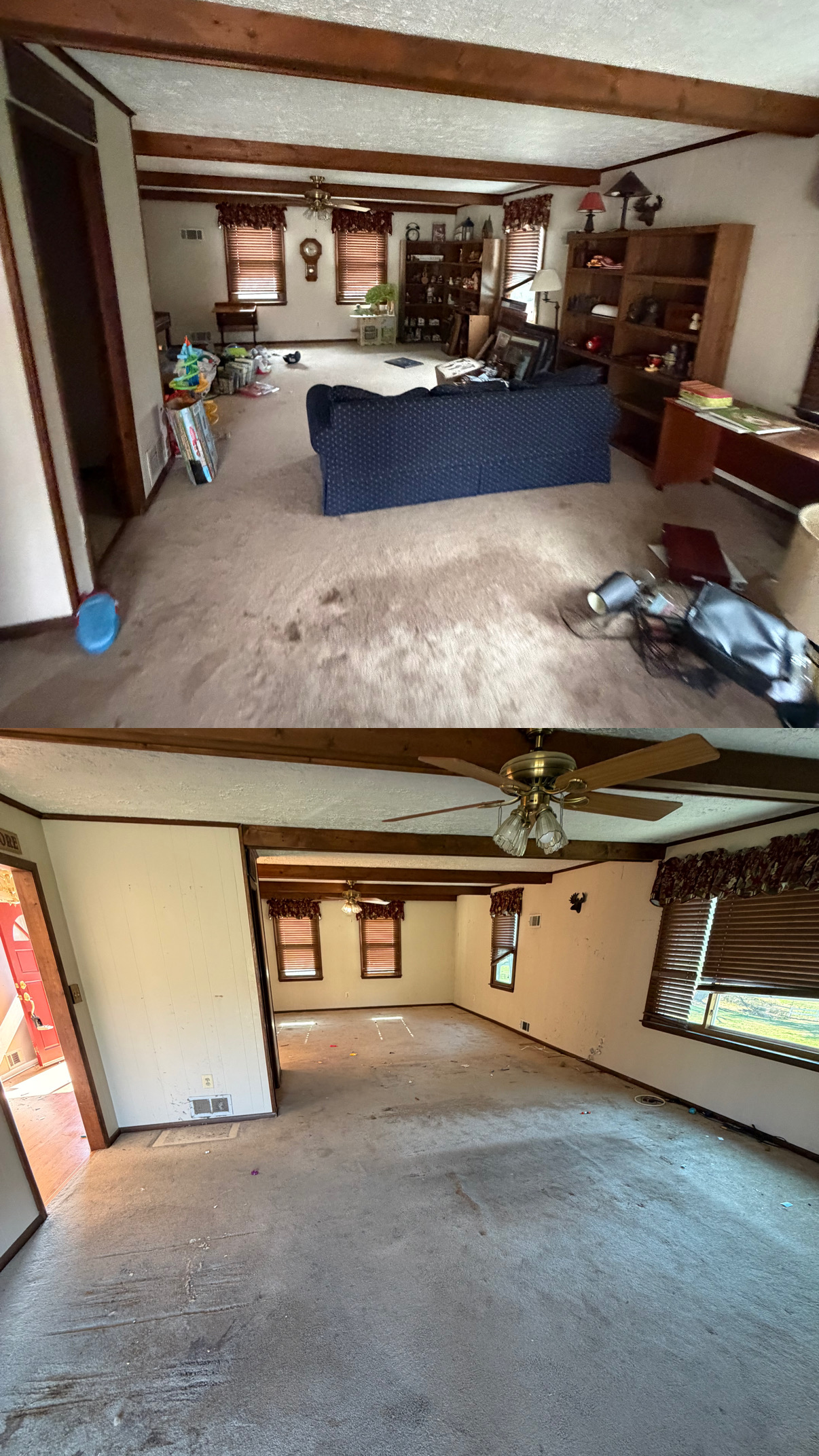 Before and after estate living room cleanout