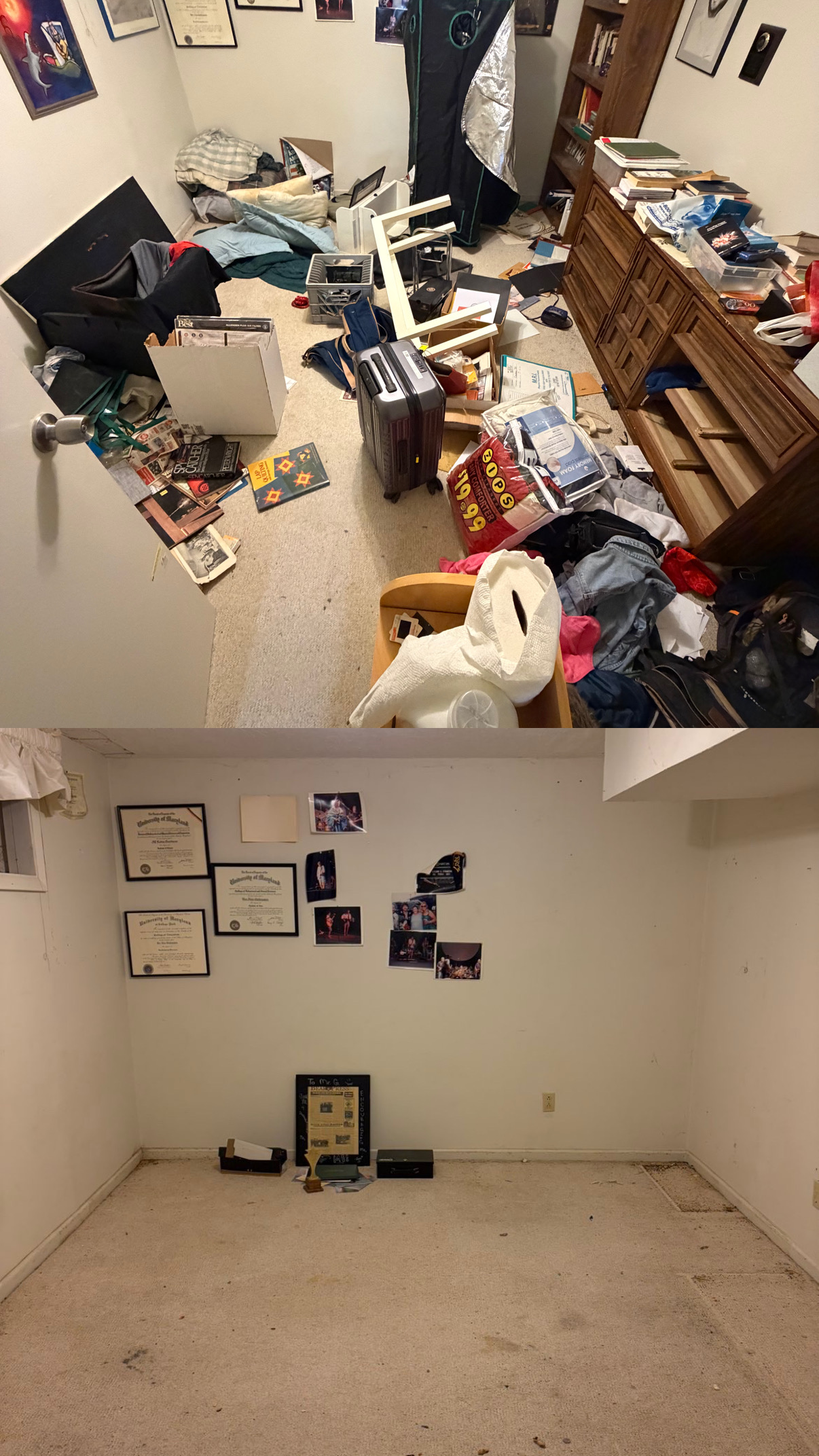 Before and after office storage room cleanout